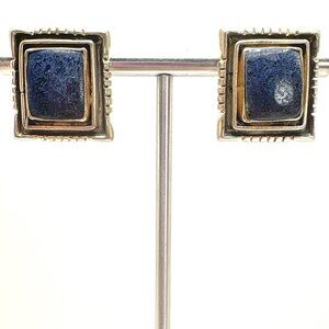 VTG Sterling Silver 925 Lapis Lazuli Bezel Set Stud Earrings Size 0.75" Length